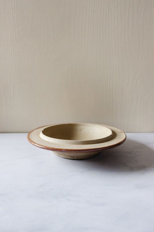 antique French large stoneware stamped bowl