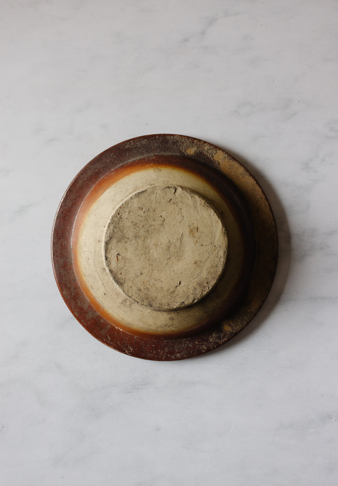 antique French large stoneware stamped bowl