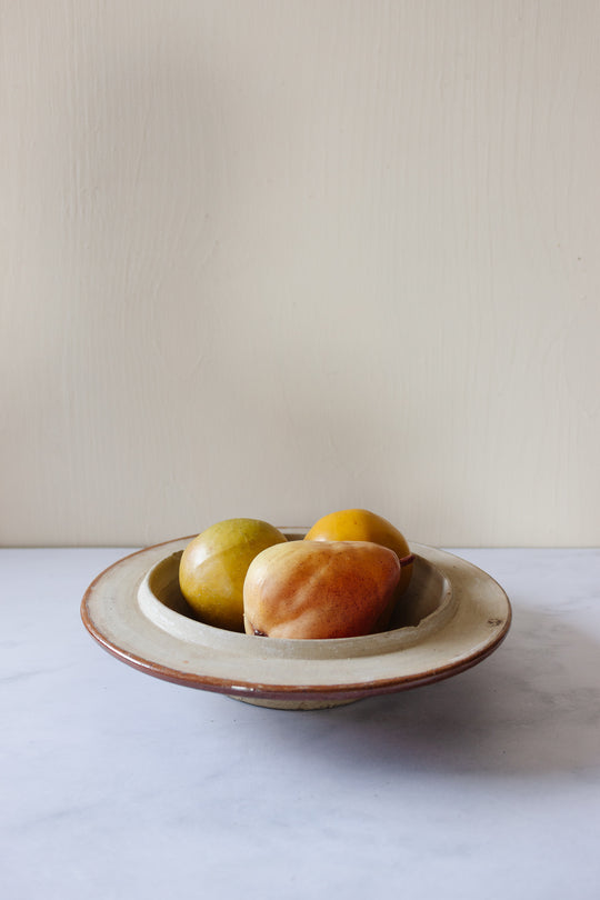 antique French large stoneware stamped bowl