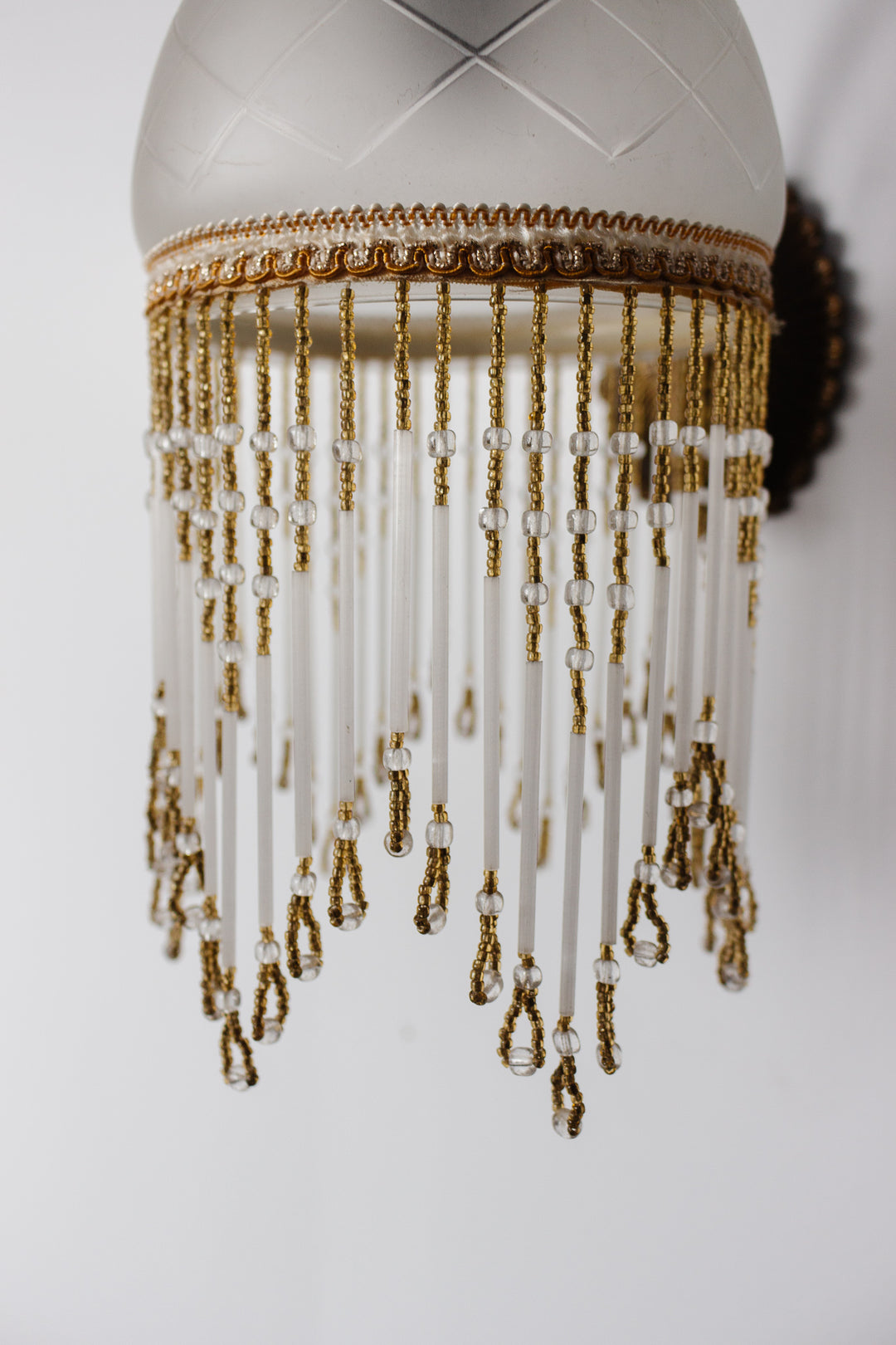 pair of 1930s french art deco wall sconces with glass bead fringe