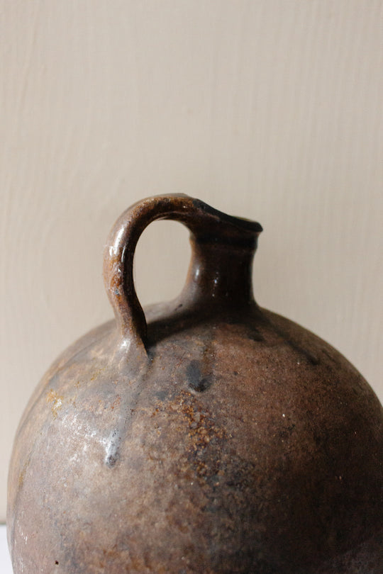antique french stoneware oil vessel