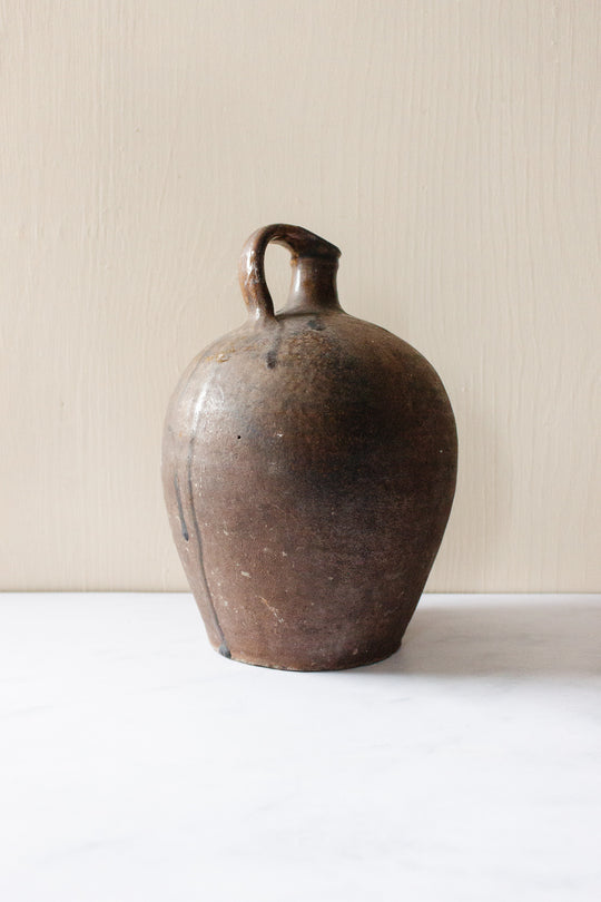 antique french stoneware oil vessel