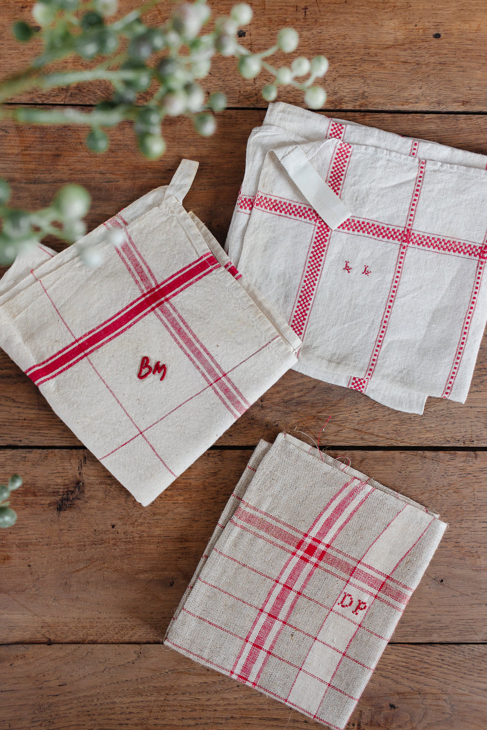 vintage french monogrammed kitchen towels