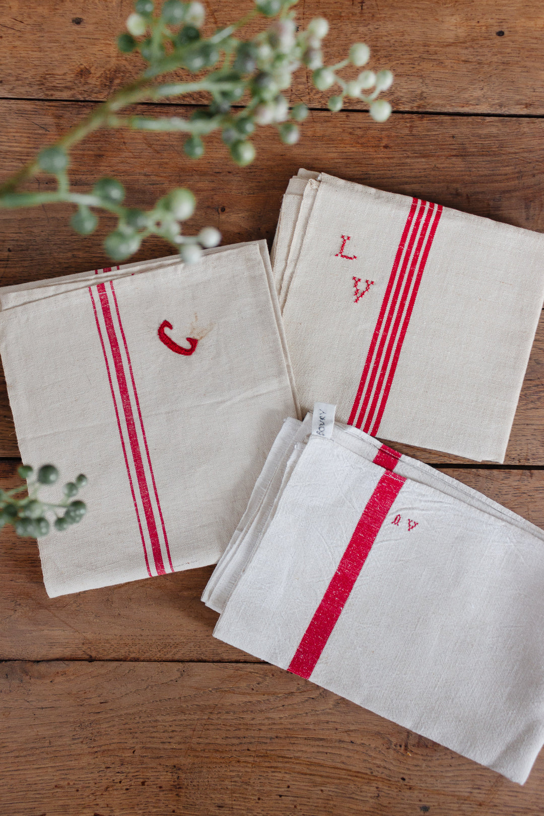 vintage french monogrammed kitchen towels