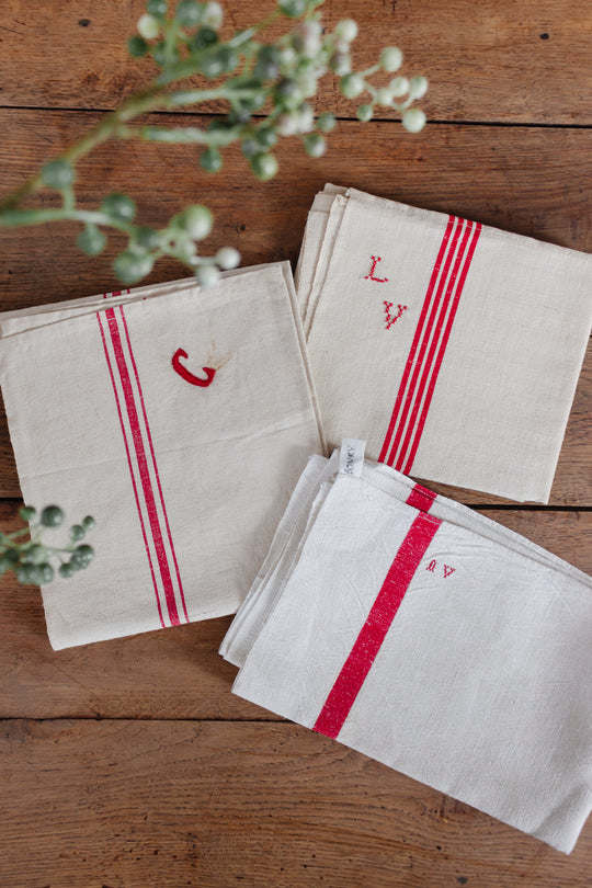 vintage french monogrammed kitchen towels