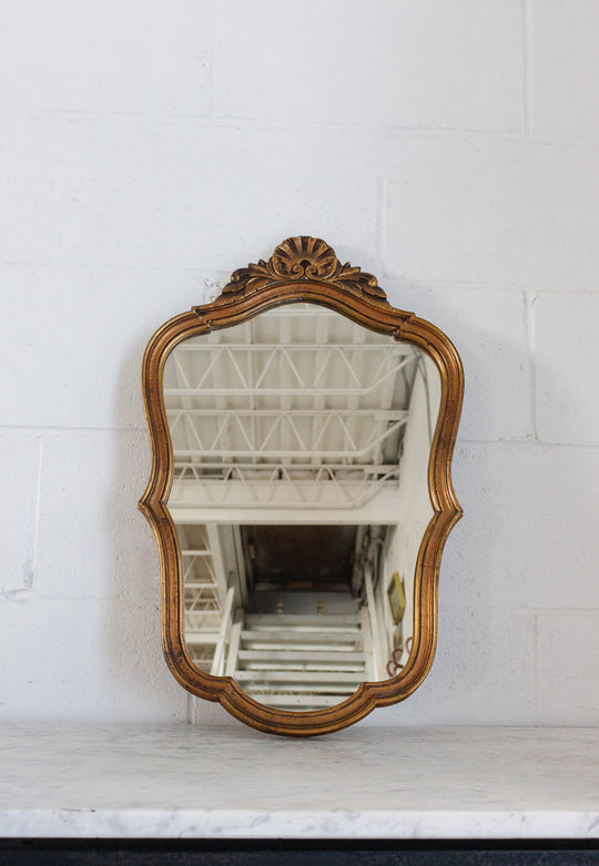 mid century french regency style gilt mirror with shell cornice