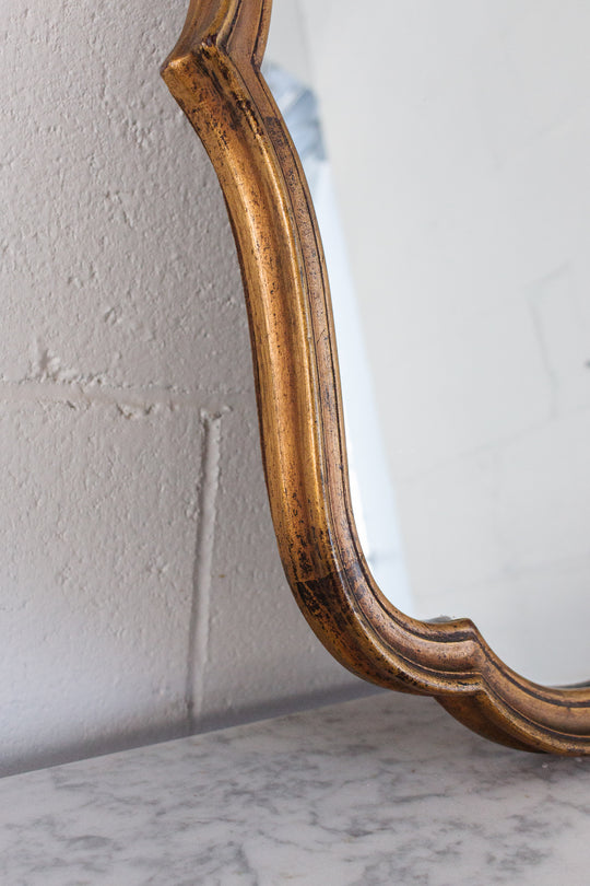 mid century french regency style gilt mirror with shell cornice