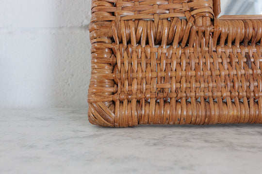 mid century French rattan & wicker frame mirror