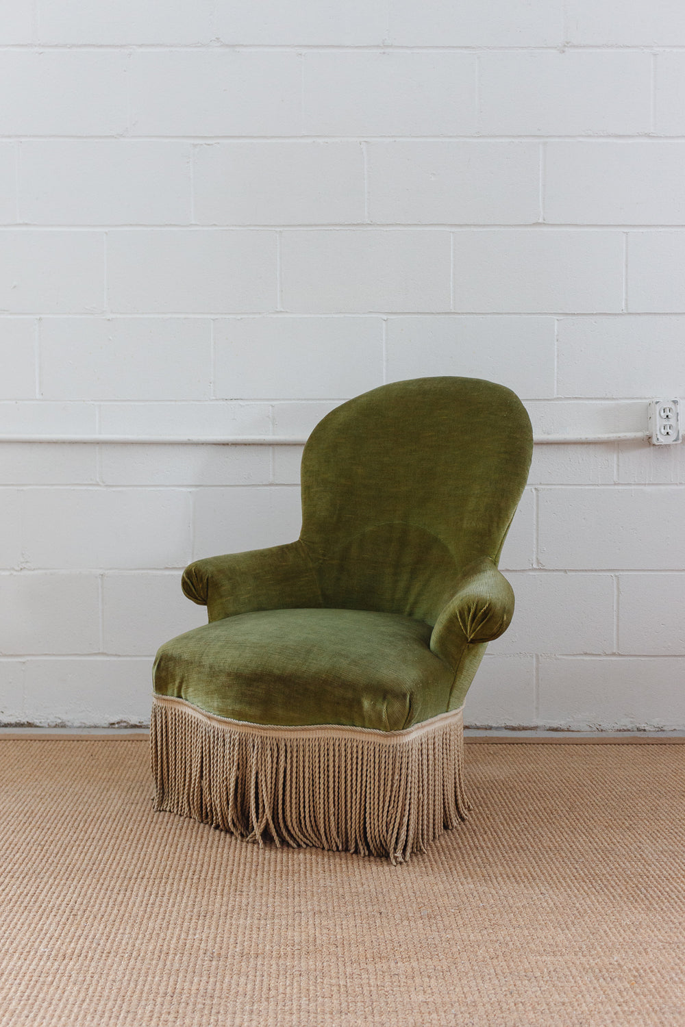 vintage french velvet green crapaud chair