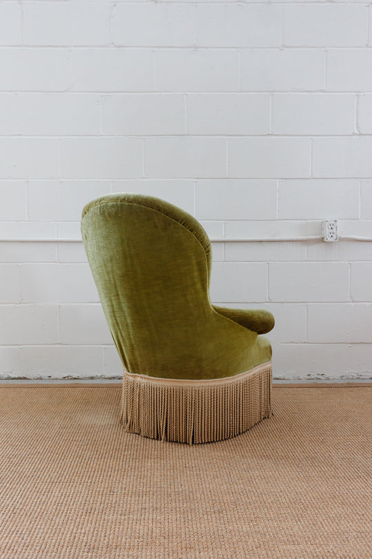 vintage french velvet green crapaud chair