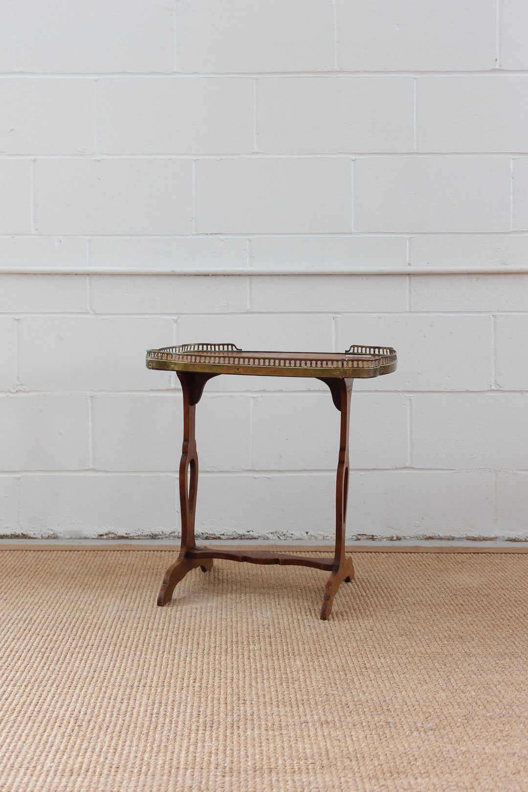 turn of the century french wood inlay and brass side table