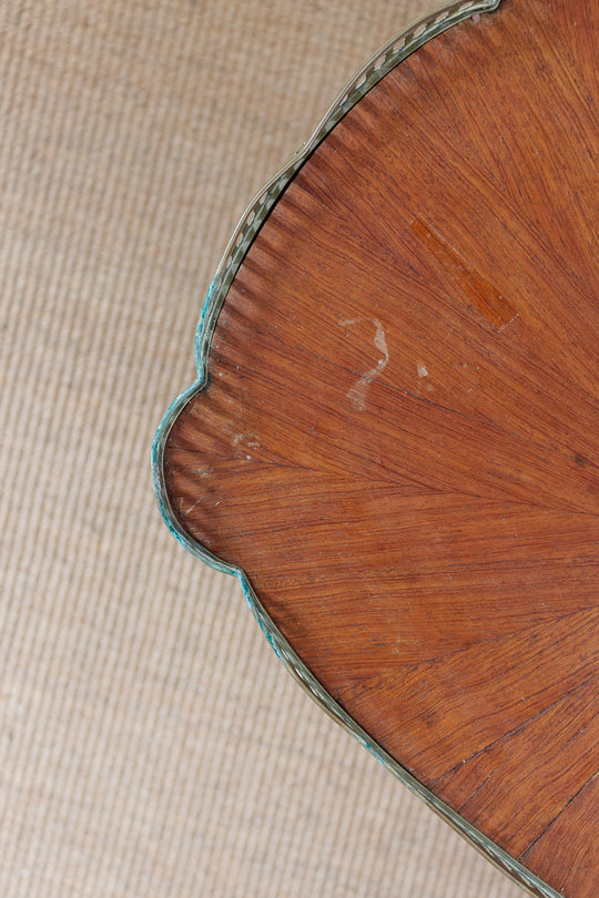 turn of the century french wood inlay and brass side table