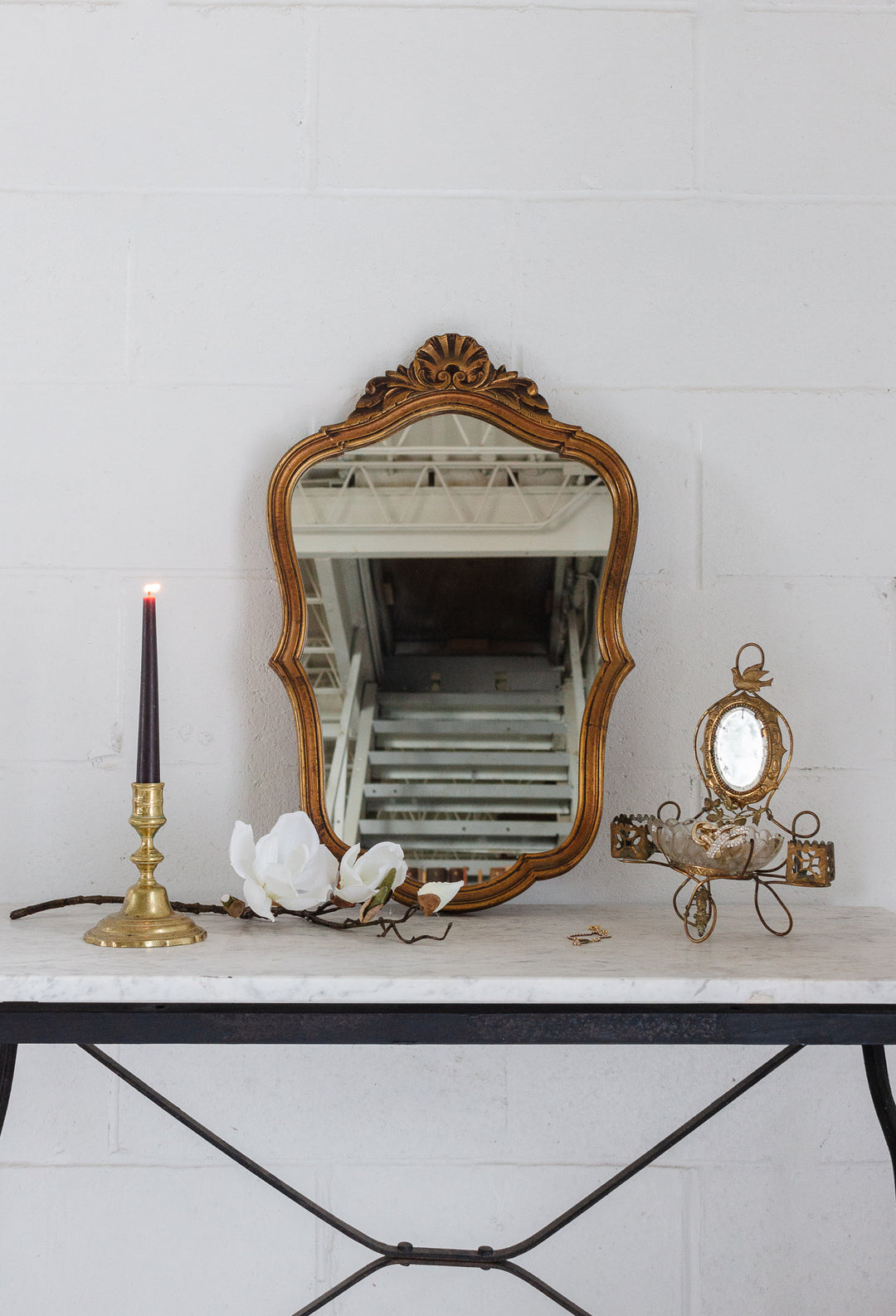 mid century french regency style gilt mirror with shell cornice