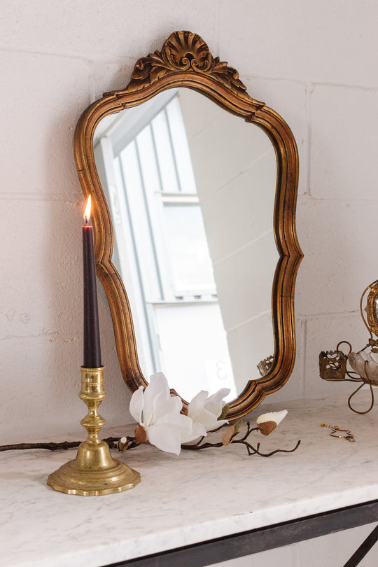 mid century french regency style gilt mirror with shell cornice