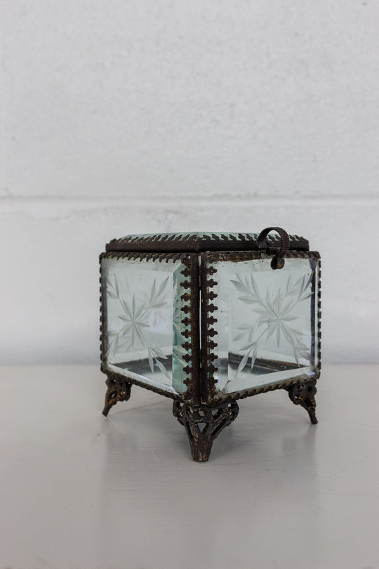 antique ormolu and etched beveled glass bijoux casket