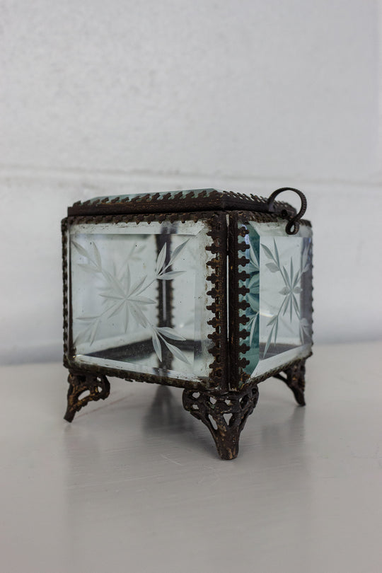 antique ormolu and etched beveled glass bijoux casket