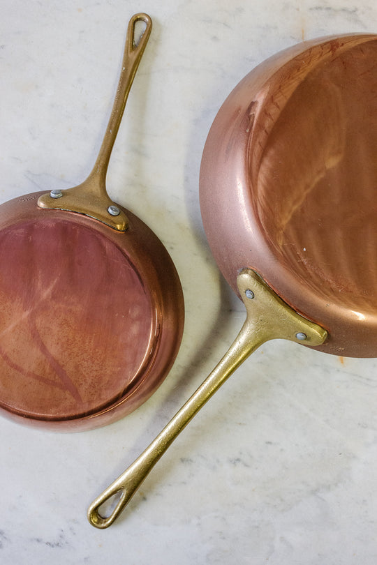 vintage French stamped copper sauce pan, set of 2