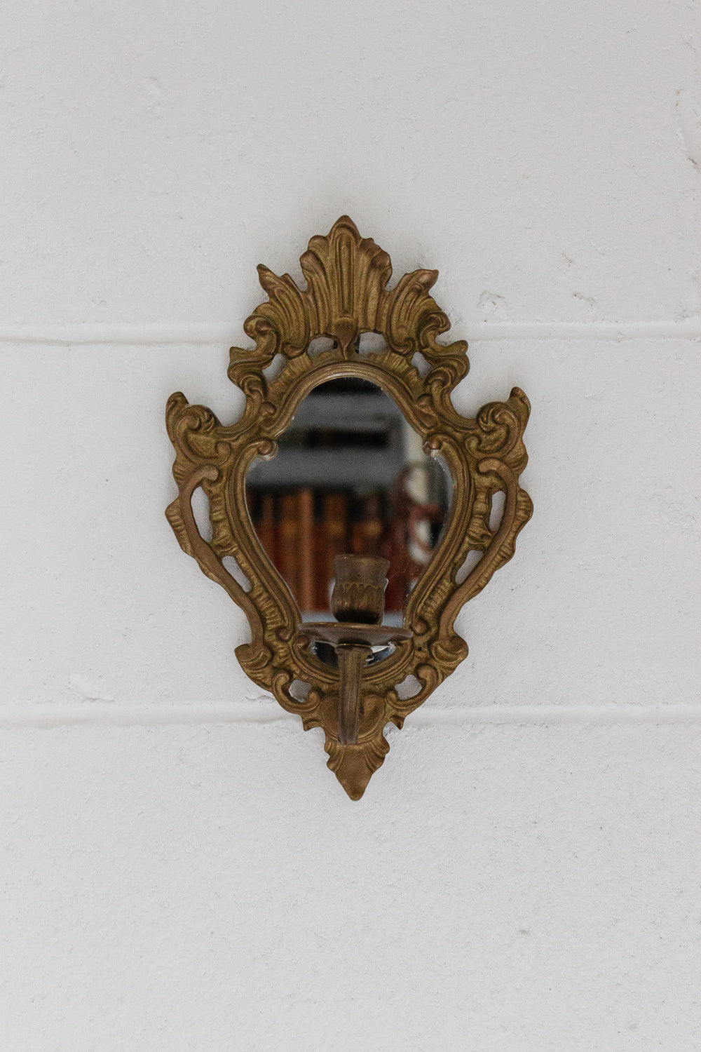 vintage French rococo style brass mirrored sconce