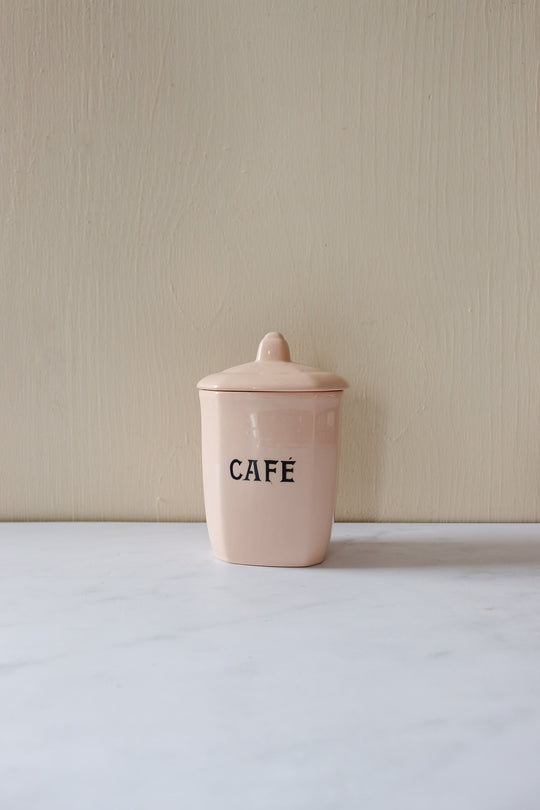 rare midcentury french blush pink ironstone storage pots, set of 4