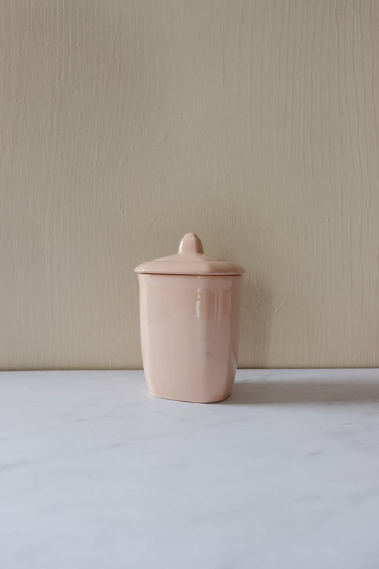 rare midcentury french blush pink ironstone storage pots, set of 4