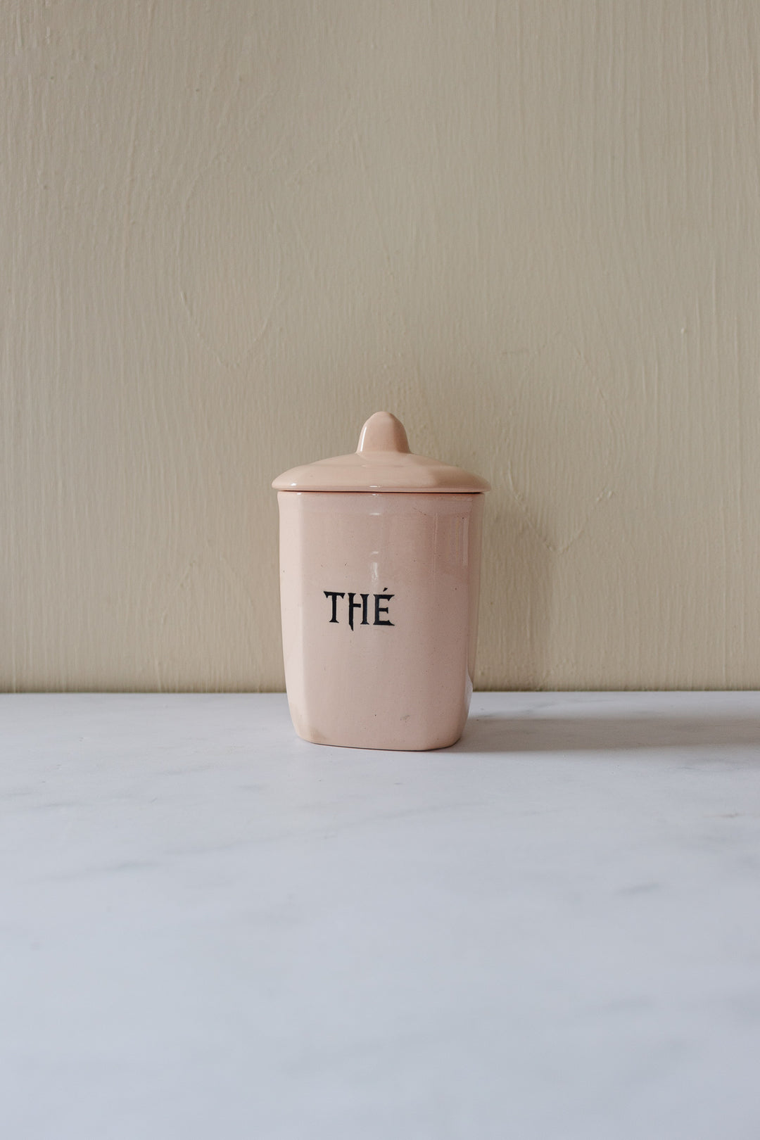 rare midcentury french blush pink ironstone storage pots, set of 4