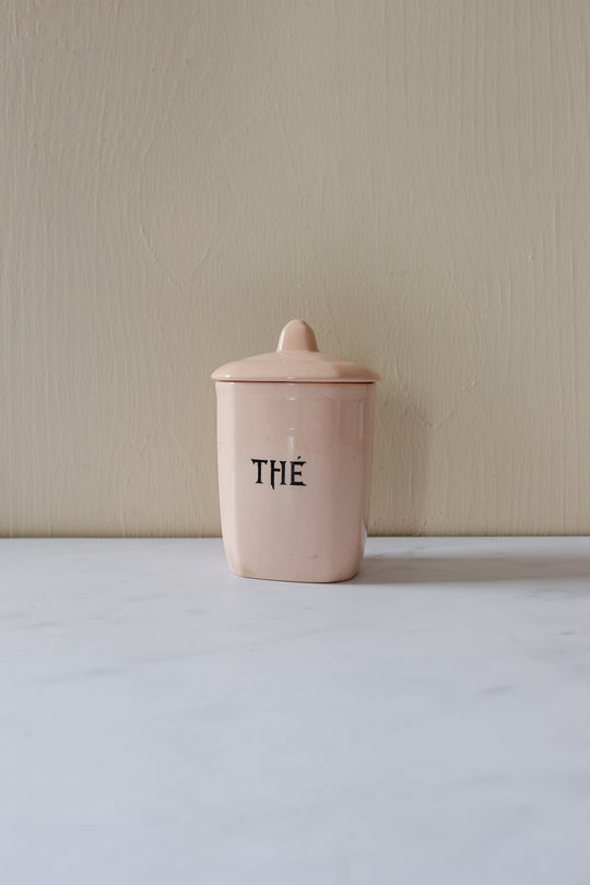 rare midcentury french blush pink ironstone storage pots, set of 4