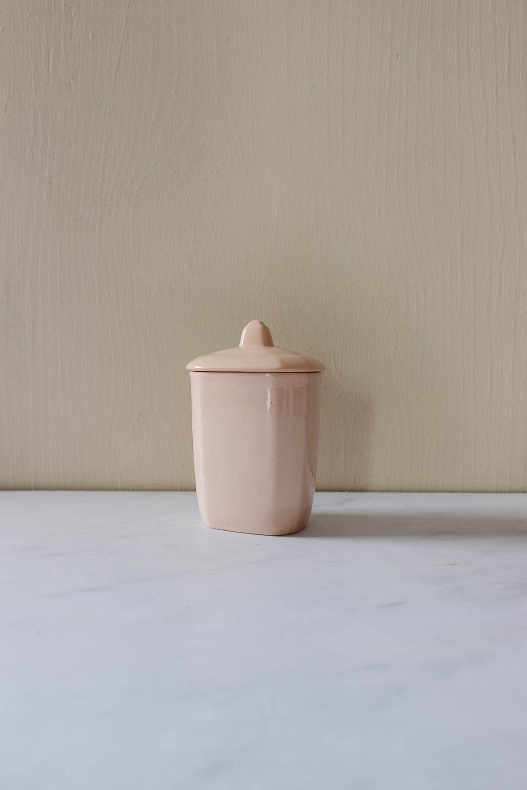 rare midcentury french blush pink ironstone storage pots, set of 4
