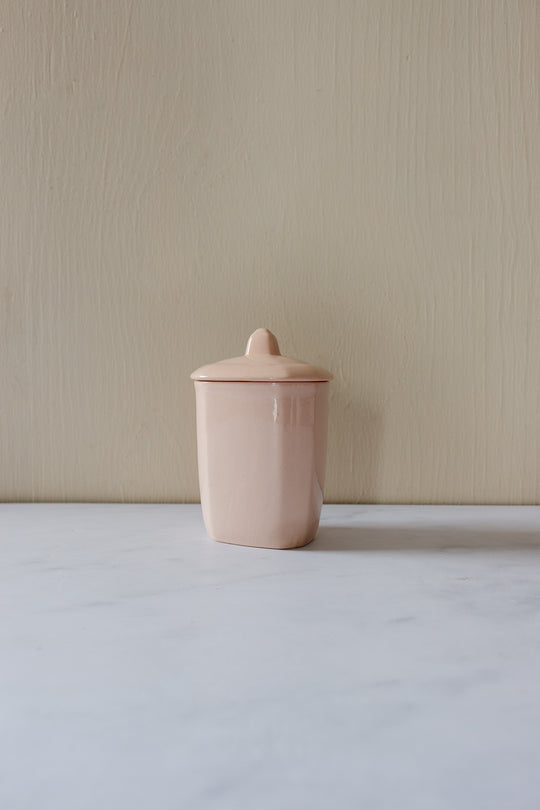 rare midcentury french blush pink ironstone storage pots, set of 4