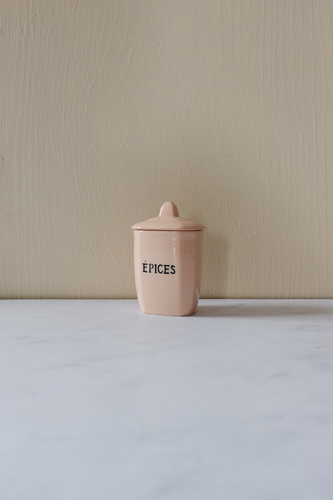 rare midcentury french blush pink ironstone storage pots, set of 4