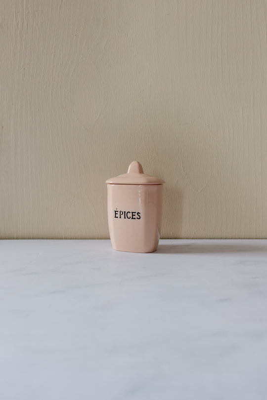 rare midcentury french blush pink ironstone storage pots, set of 4