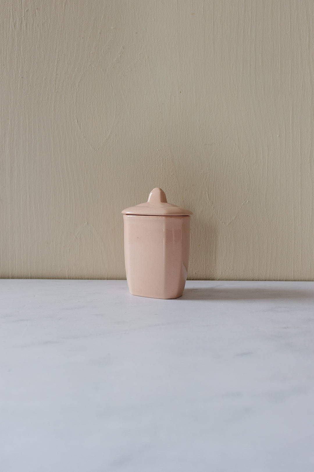 rare midcentury french blush pink ironstone storage pots, set of 4