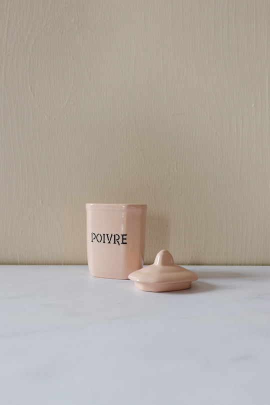 rare midcentury french blush pink ironstone storage pots, set of 4