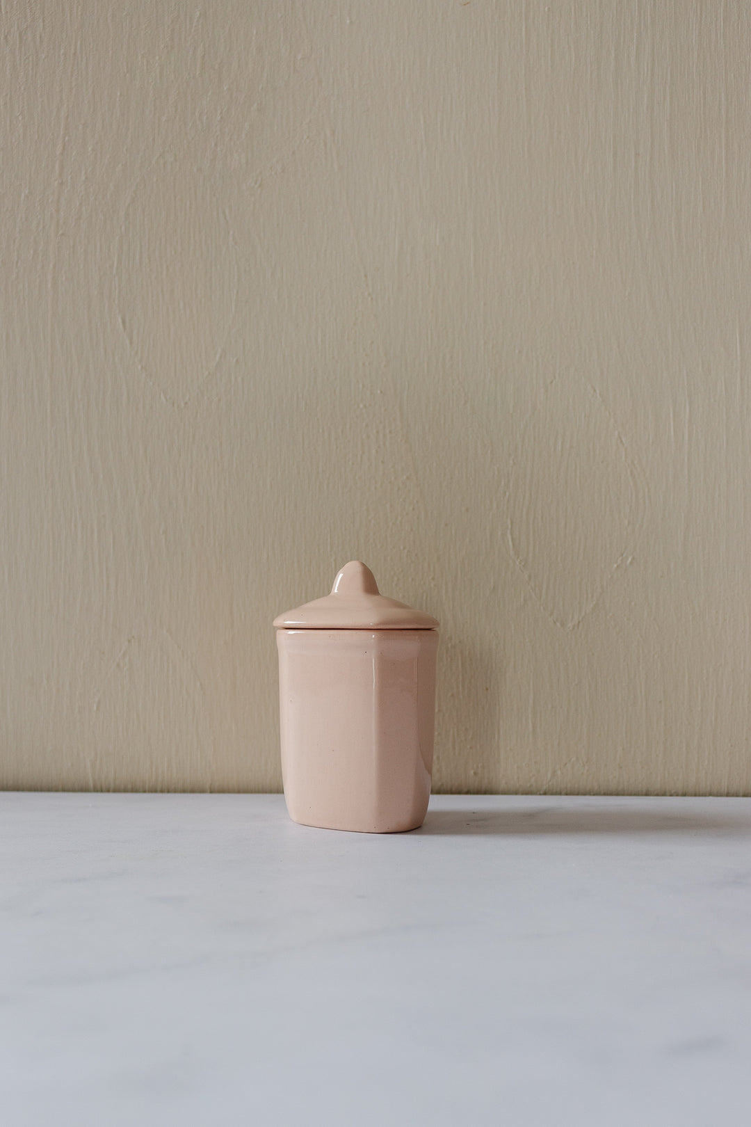 rare midcentury french blush pink ironstone storage pots, set of 4