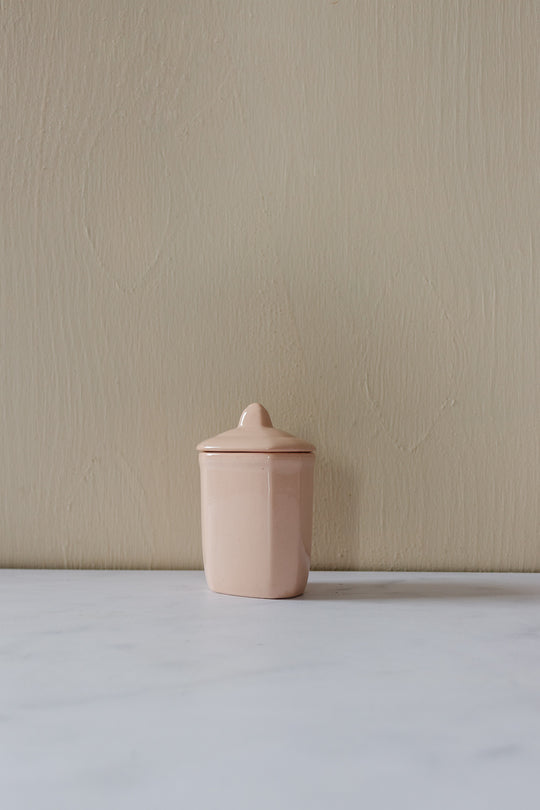 rare midcentury french blush pink ironstone storage pots, set of 4