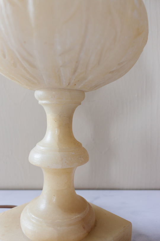 vintage French solid carved alabaster tulip lamp