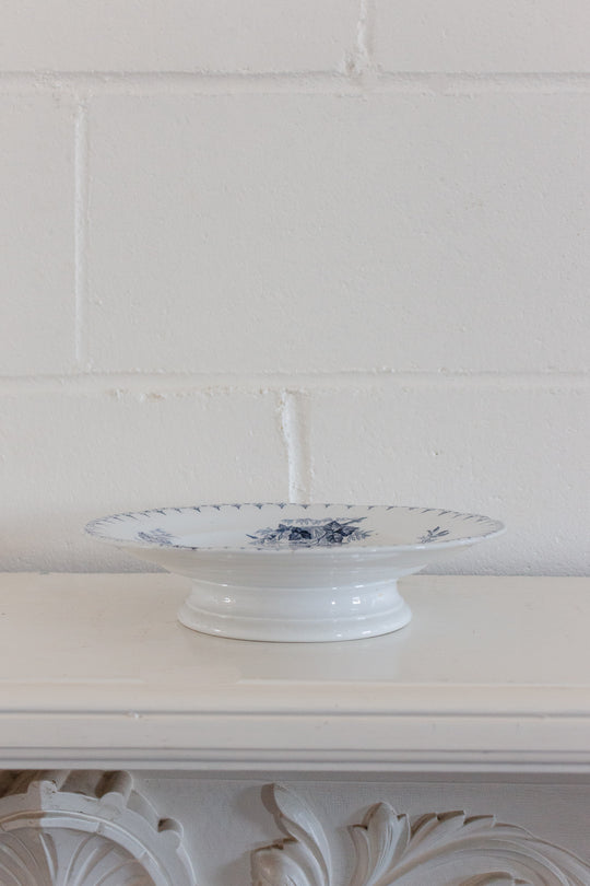 antique french Sarreguemines transferware footed cake plate