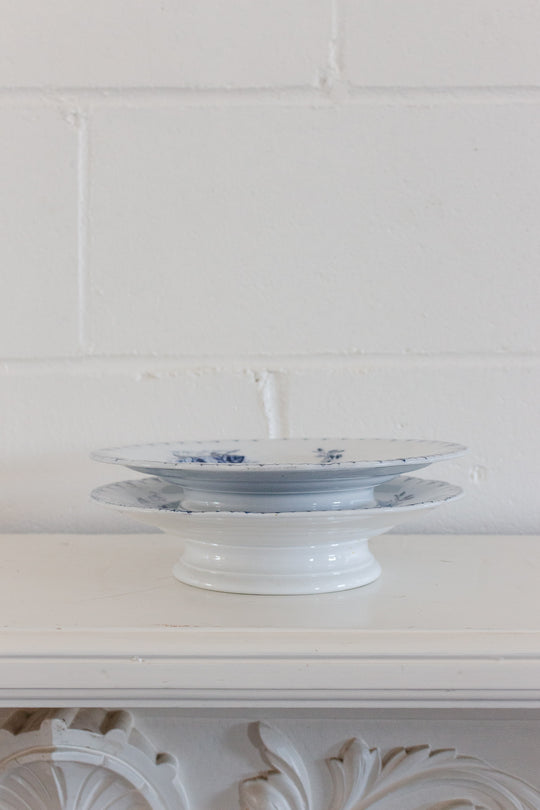 antique french Sarreguemines transferware footed cake plate