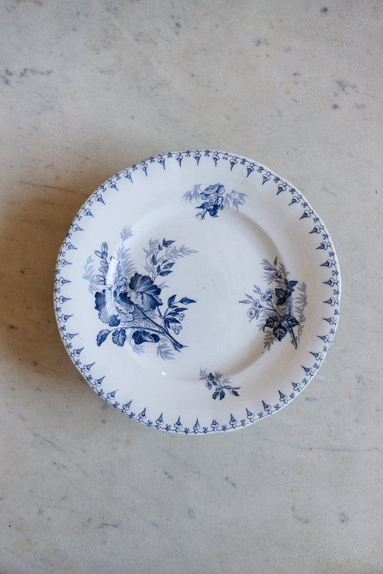 antique french Sarreguemines transferware footed cake plate