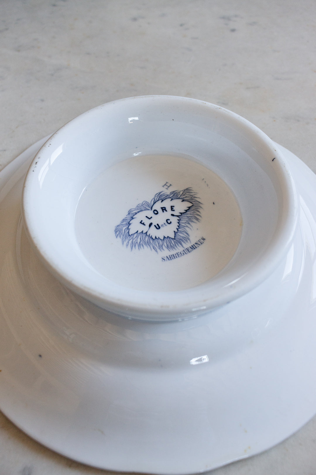 antique french Sarreguemines transferware footed cake plate