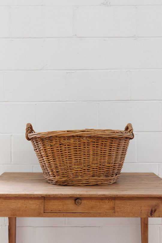 vintage french oval laundry basket, medium