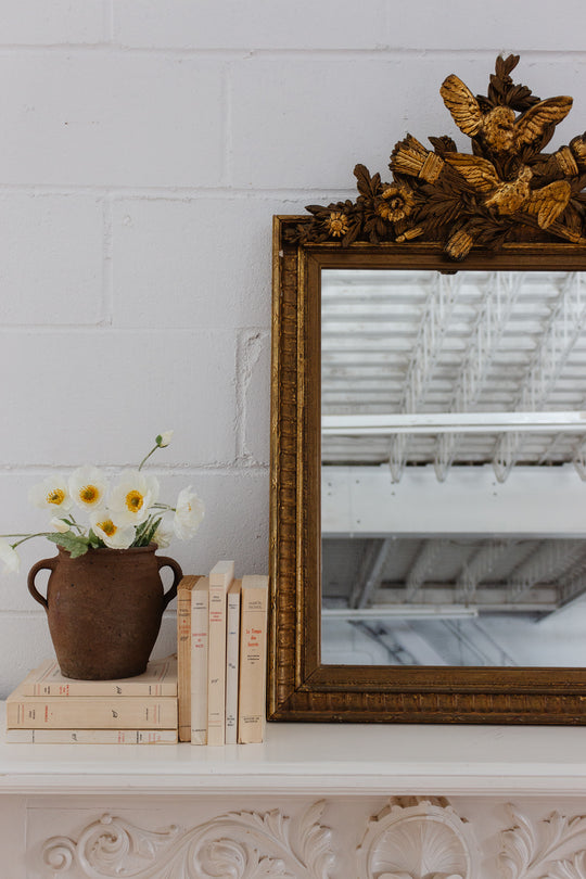 antique french Louis XV gilt wood mirror with cornice