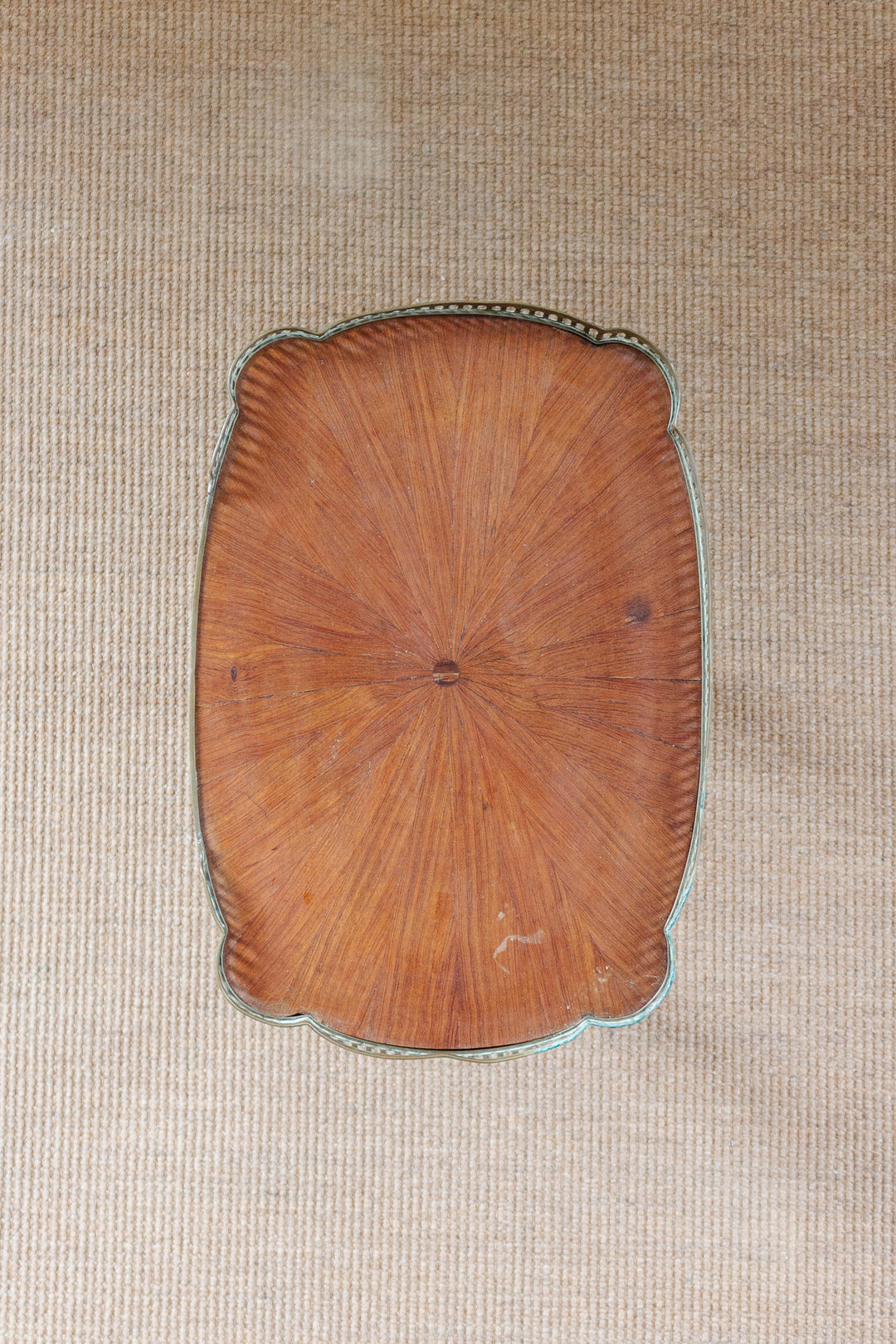 turn of the century french wood inlay and brass side table