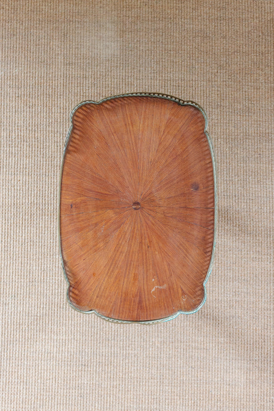 turn of the century french wood inlay and brass side table