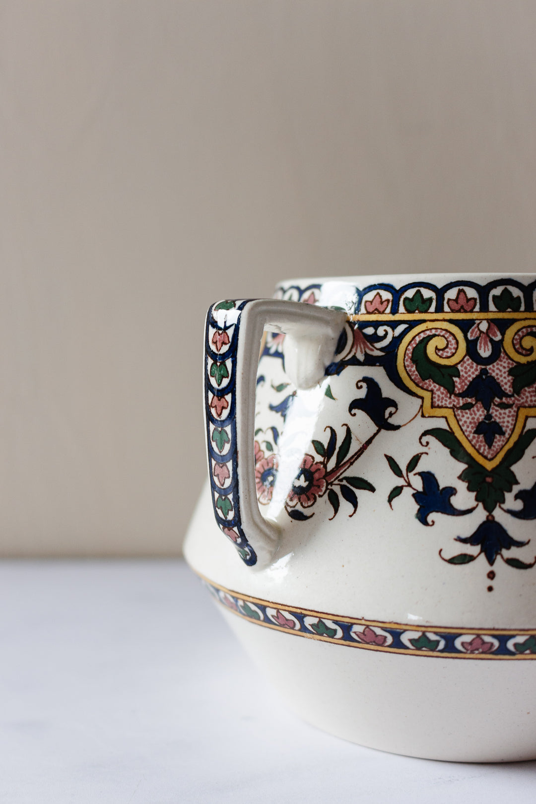 rare 1800s French Sarreguemines art nouveau transferware vessel