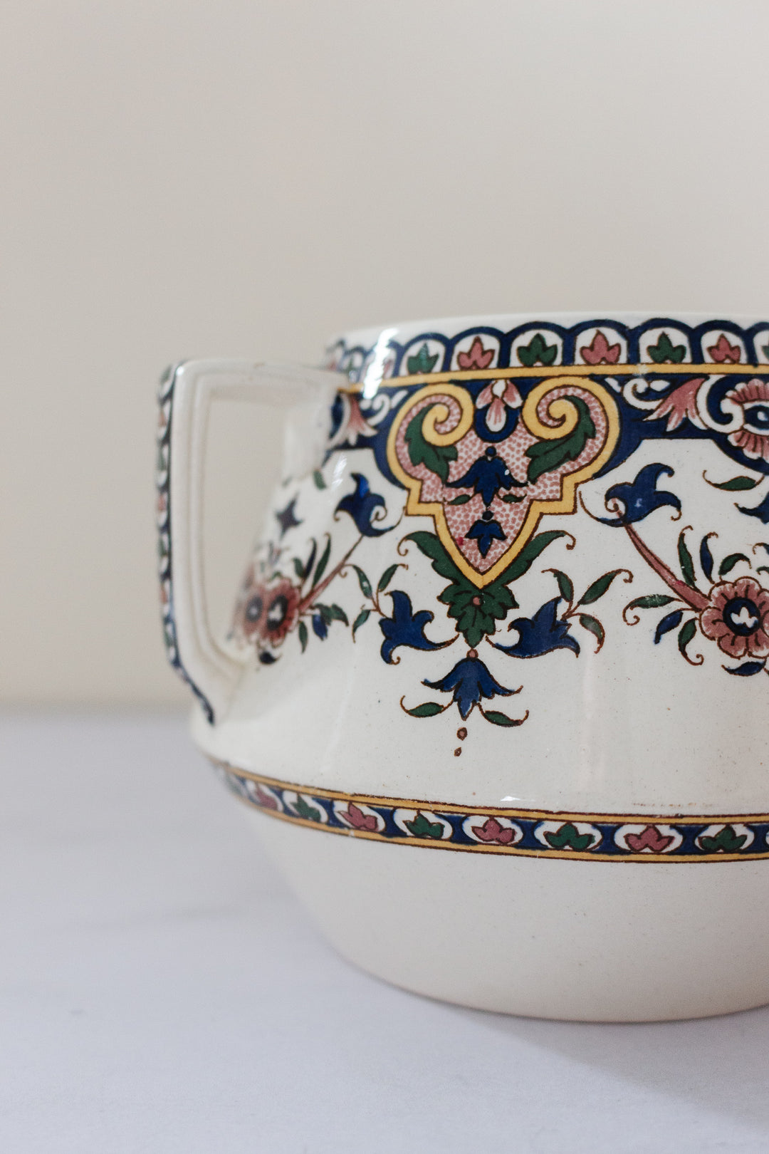 rare 1800s French Sarreguemines art nouveau transferware vessel