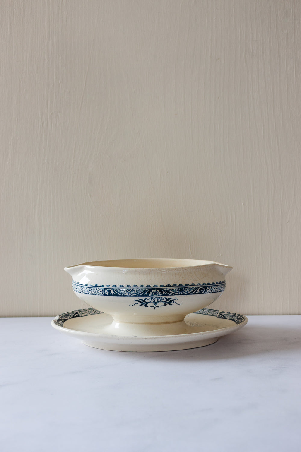 antique french Longwy transferware gravy boat