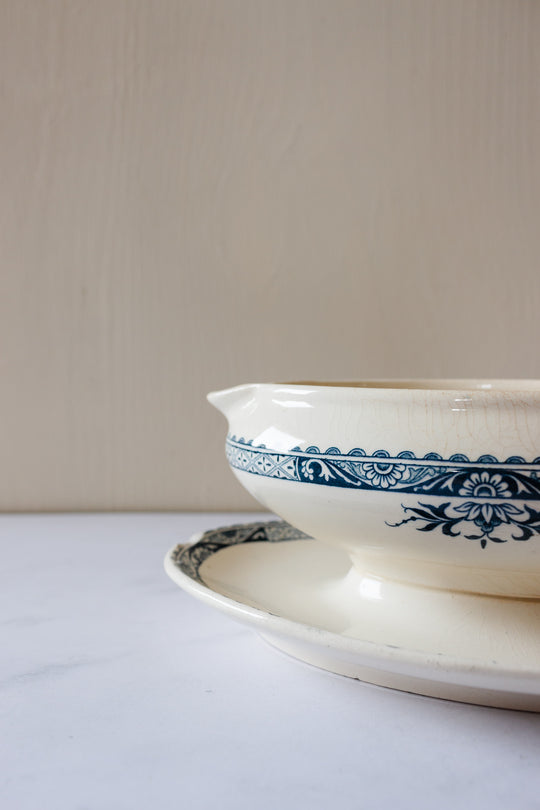 antique french Longwy transferware gravy boat