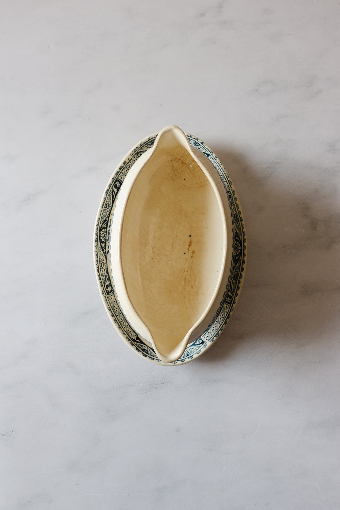 antique french Longwy transferware gravy boat