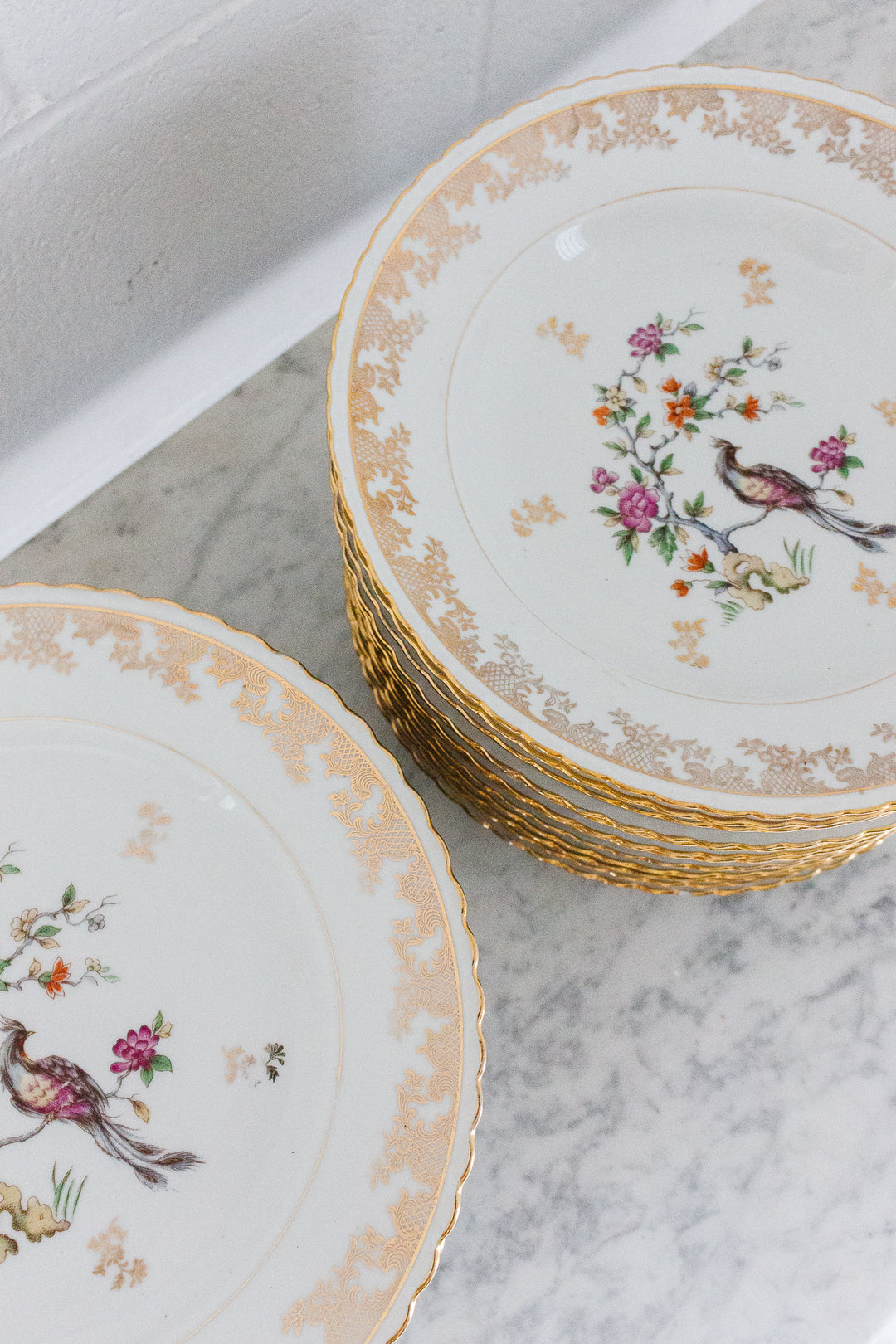 midcentury french limoges bird of paradise service, set of 41