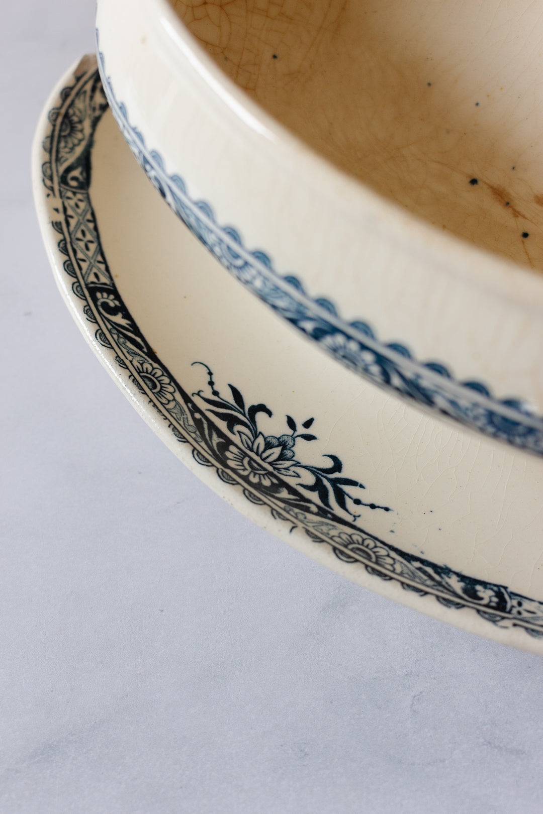 antique french Longwy transferware gravy boat